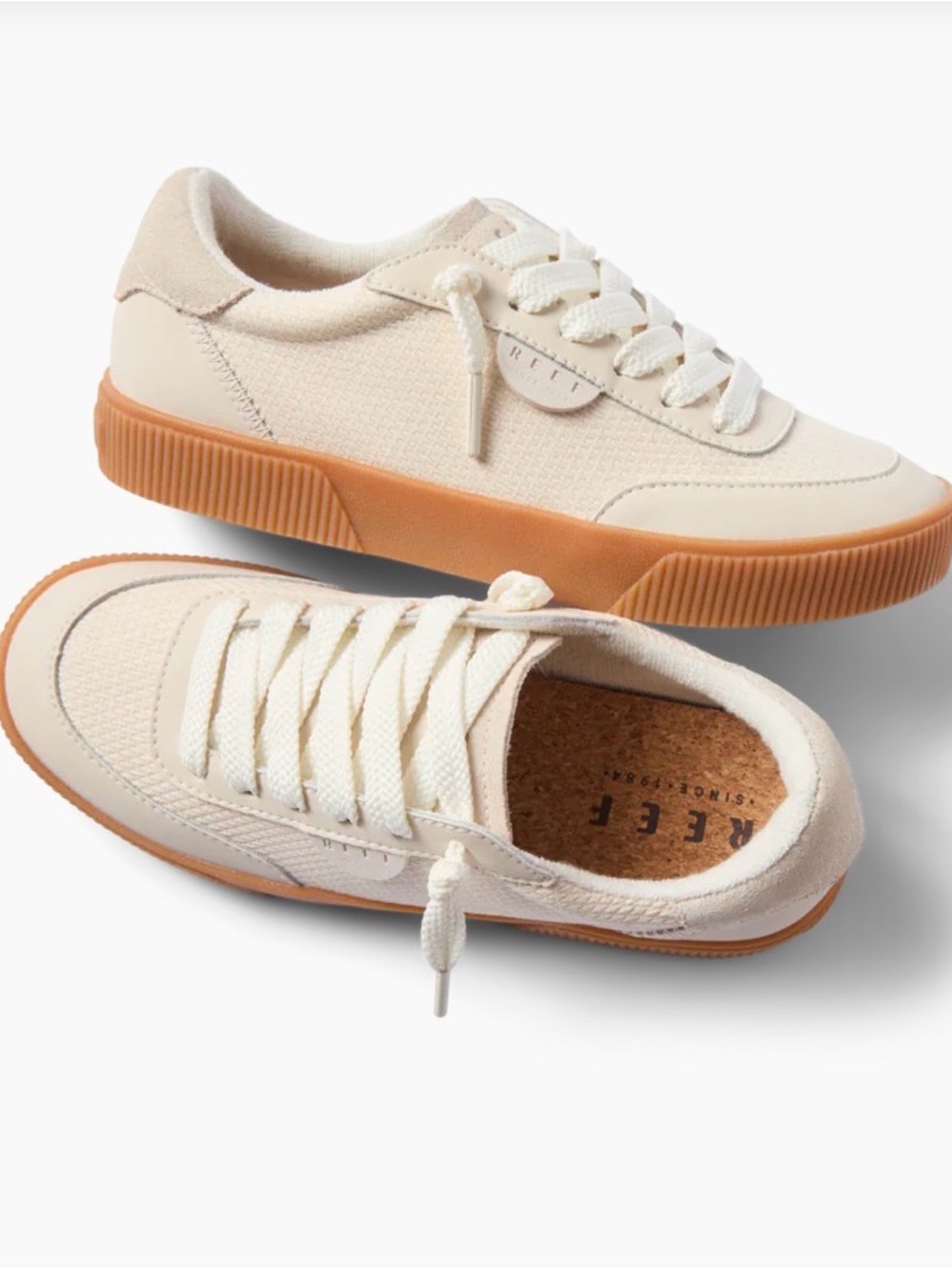 NEW REEF Lay Day Seas Leather Sneakers VINTAGE WHITE CREAM GENUINE LEATHER SZ 9 - Picture 2 of 15